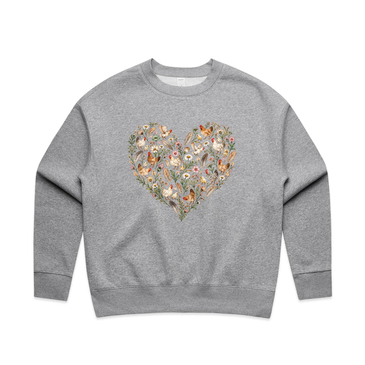 Chicken Floral Love Heart Jumper | Women's Relaxed Crew Jumper