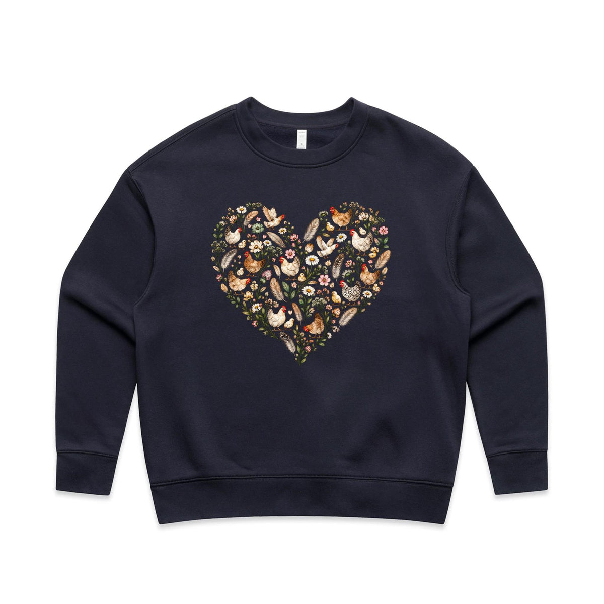 Chicken Floral Love Heart Jumper | Women's Relaxed Crew Jumper