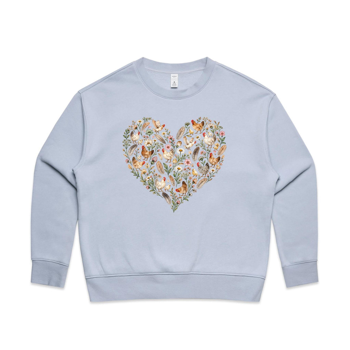 Chicken Floral Love Heart Jumper | Women's Relaxed Crew Jumper