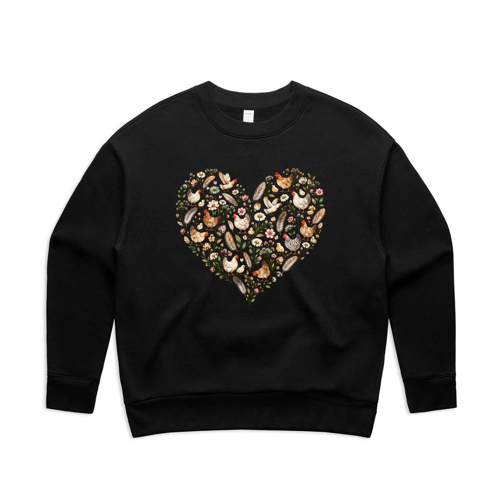 Chicken Floral Love Heart Jumper | Women's Relaxed Crew Jumper