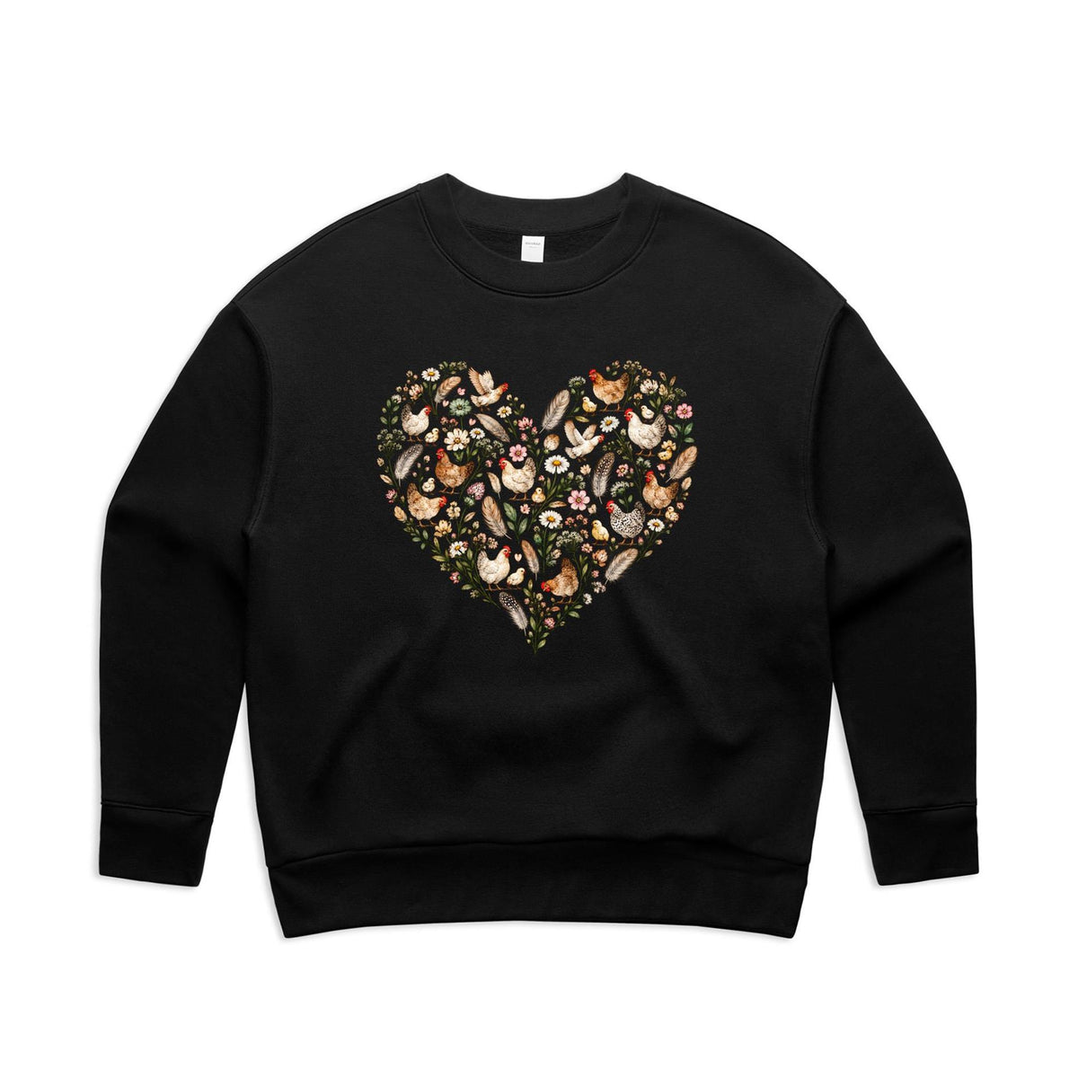 Chicken Floral Love Heart Jumper | Women's Relaxed Crew Jumper