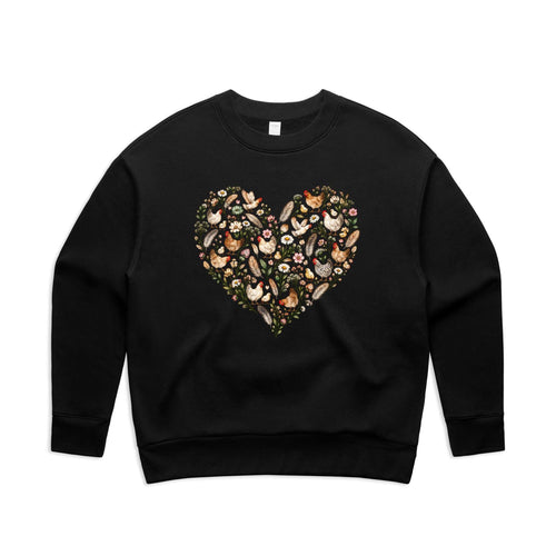 Chicken Floral Love Heart Jumper | Women's Relaxed Crew Jumper