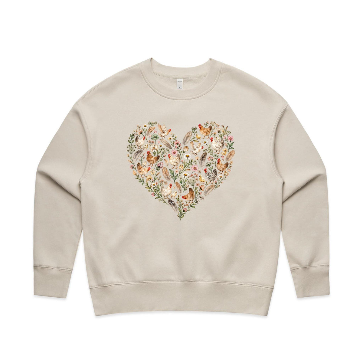 Chicken Floral Love Heart Jumper | Women's Relaxed Crew Jumper