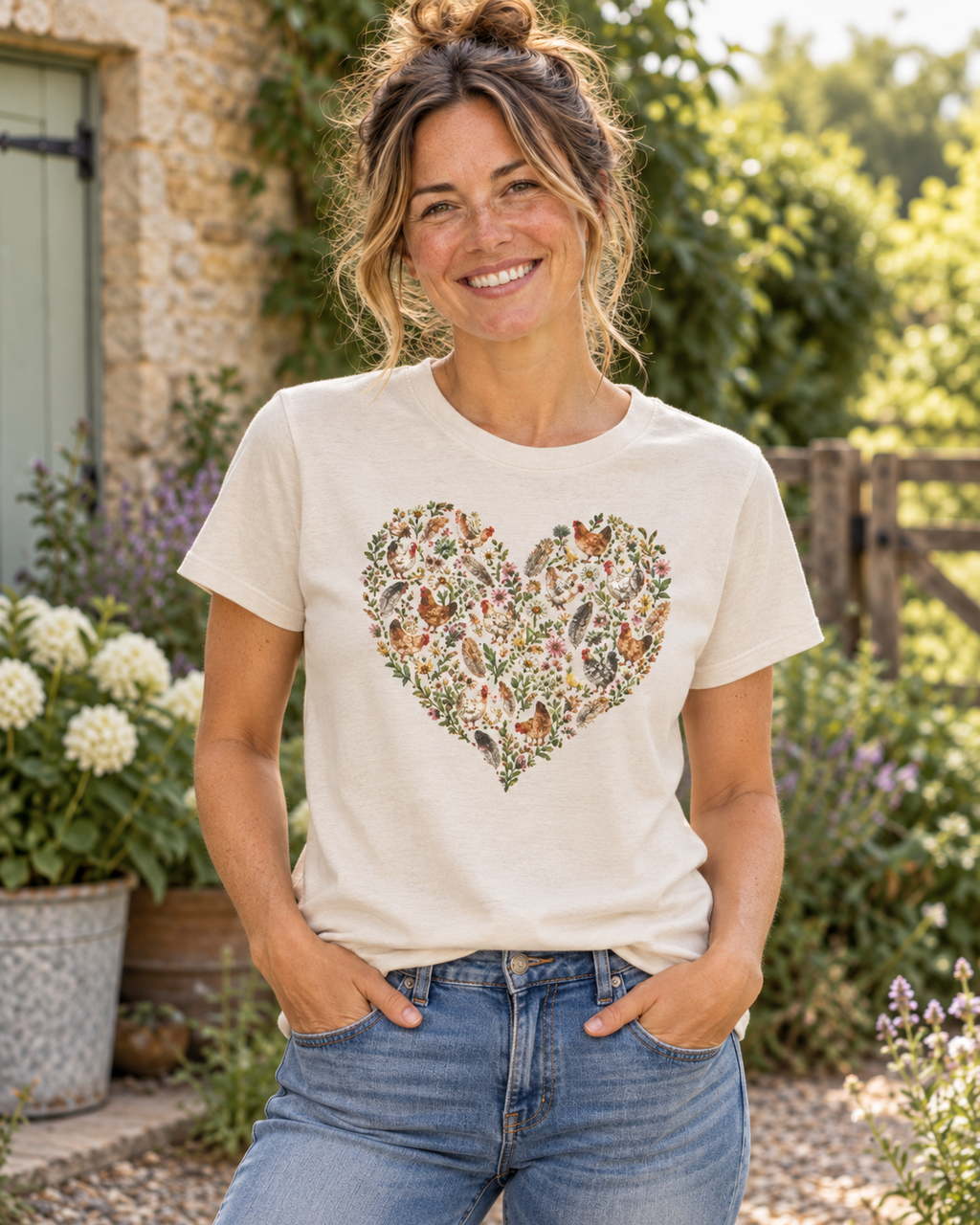 Chicken Floral Love Heart Tee