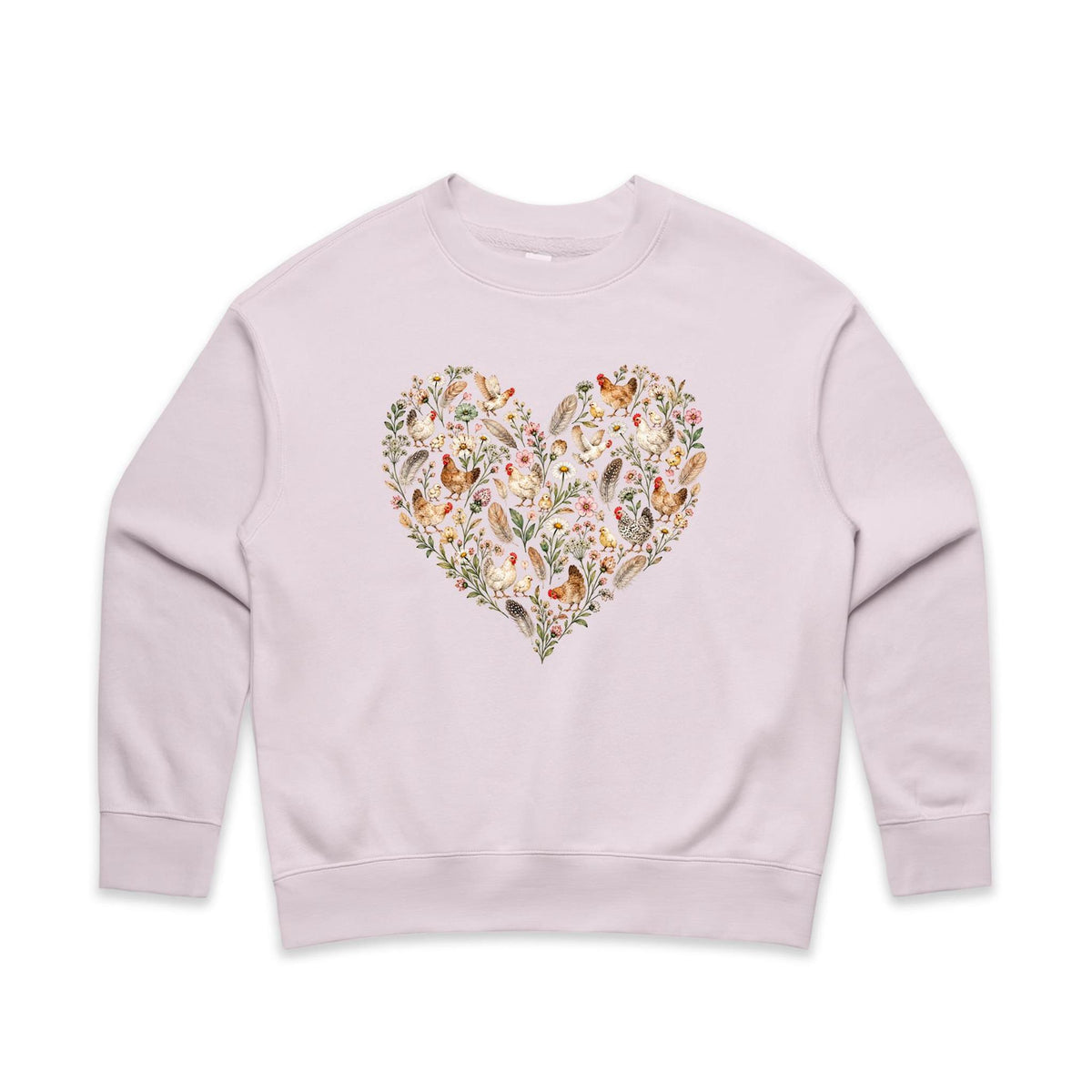 Chicken Floral Love Heart Jumper | Women's Relaxed Crew Jumper