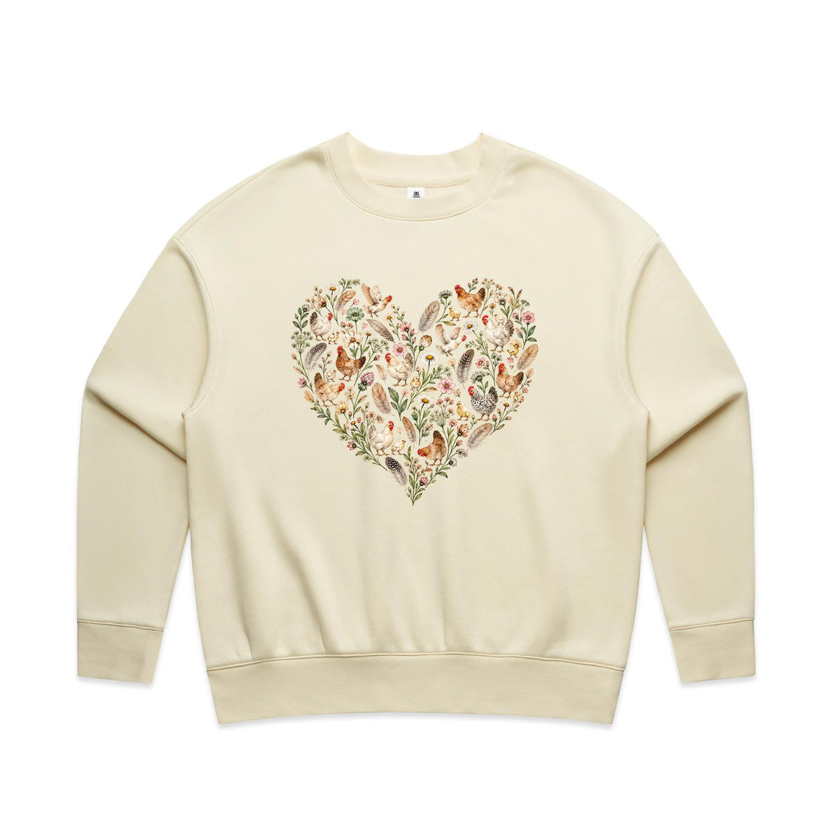 Chicken Floral Love Heart Jumper | Women's Relaxed Crew Jumper