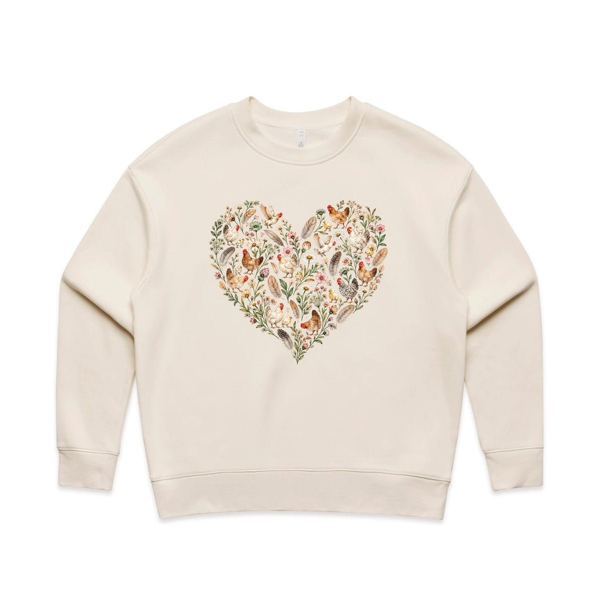 Chicken Floral Love Heart Jumper | Women's Relaxed Crew Jumper