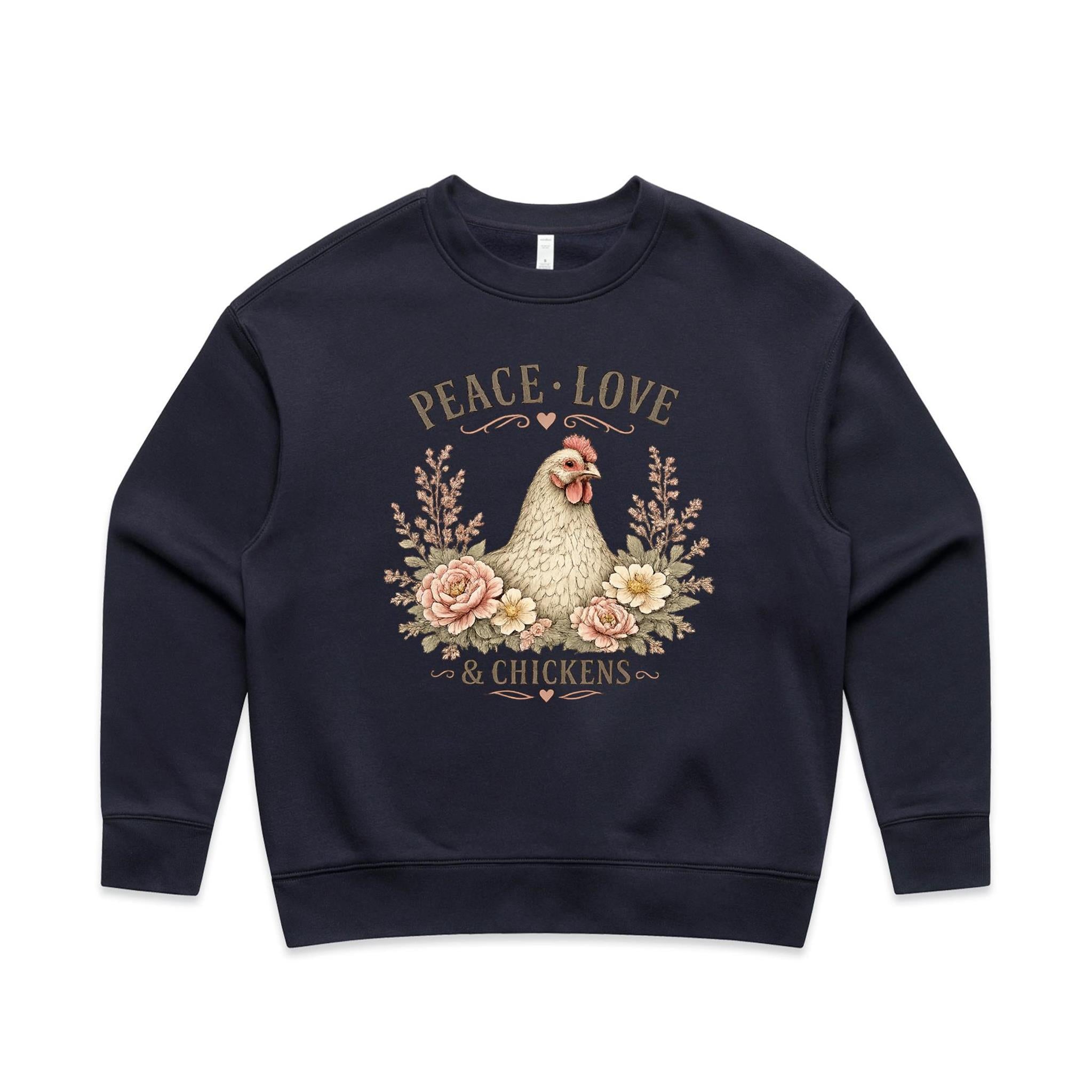 Peace Love and Chickens Crew Jumper